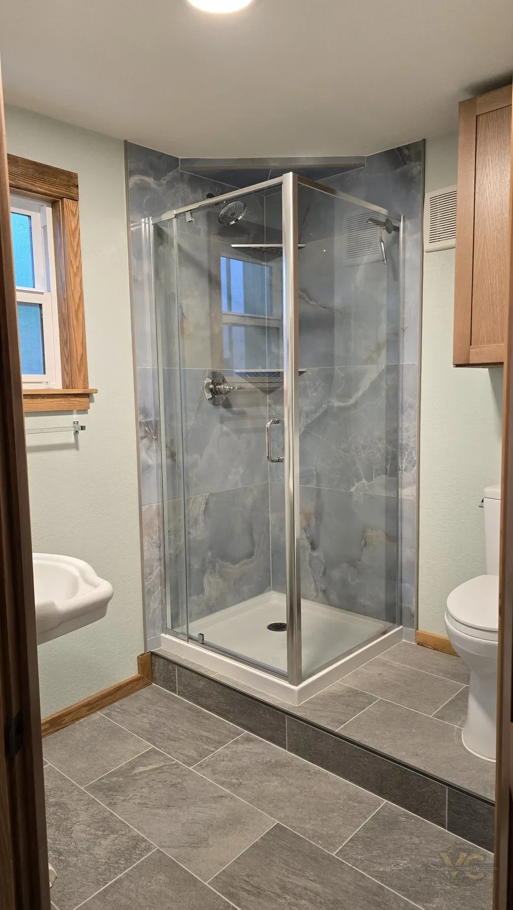 Finished glass shower bathroom by Varanelli Construction