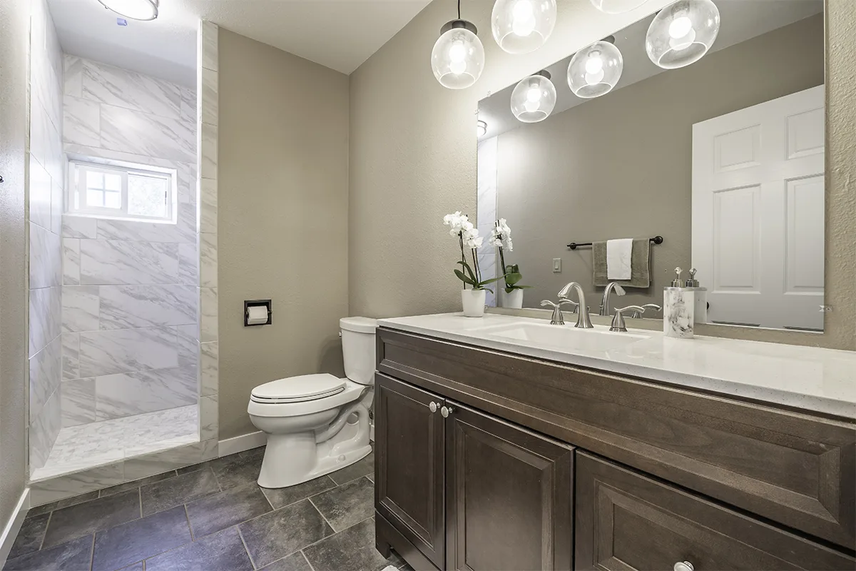 Bathroom vanity and tile remodel by Varanelli Construction