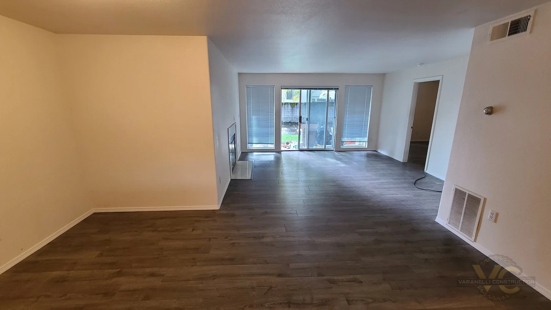 Finished laminate flooring across the living room in Rogue River, Oregon