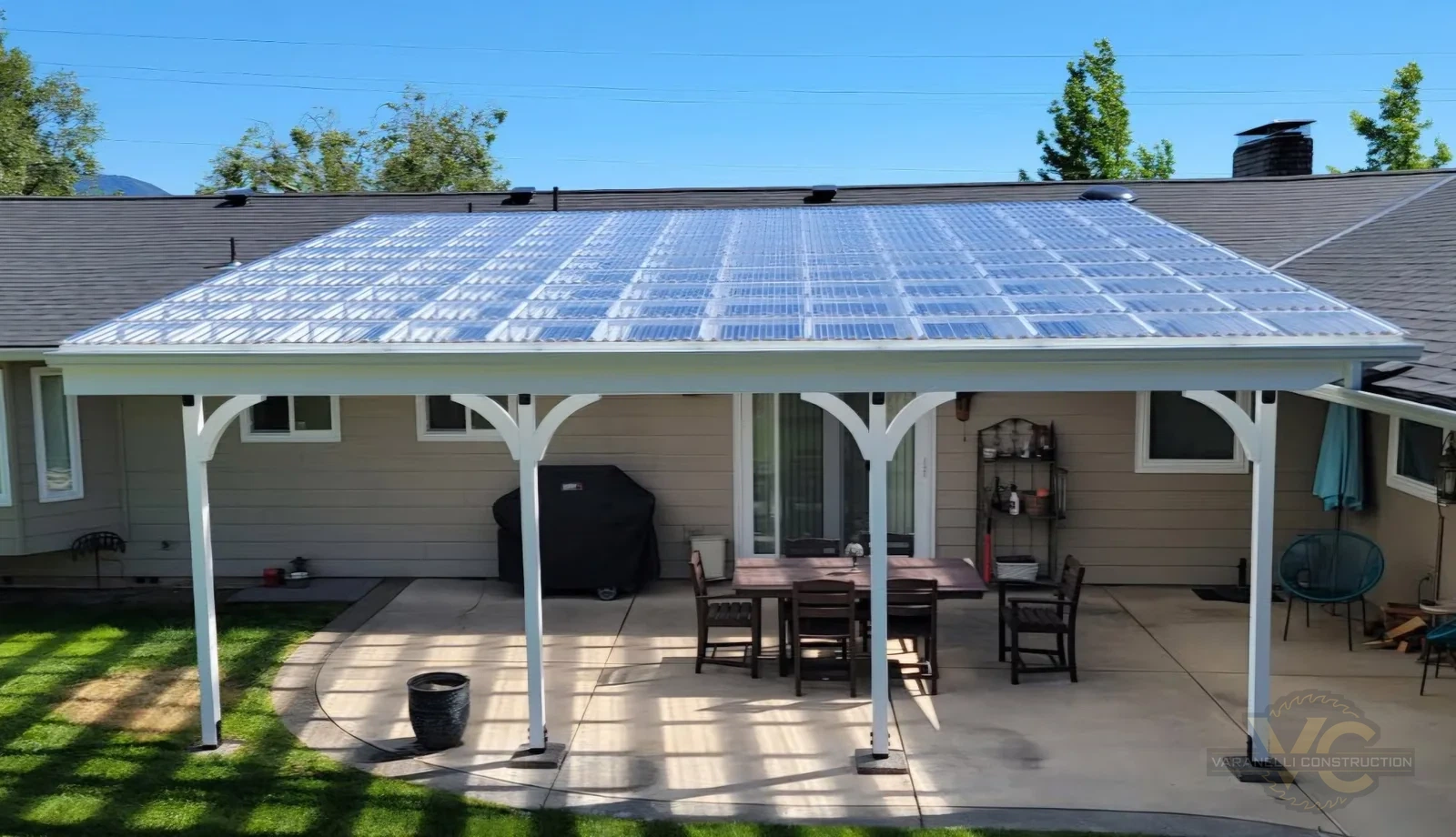 Custom polycarbonate awning built by Varanelli Construction