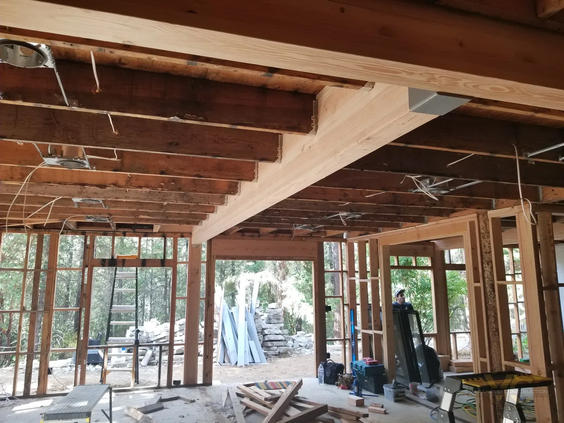 Structural framing and open-wall renovation work by Varanelli Construction