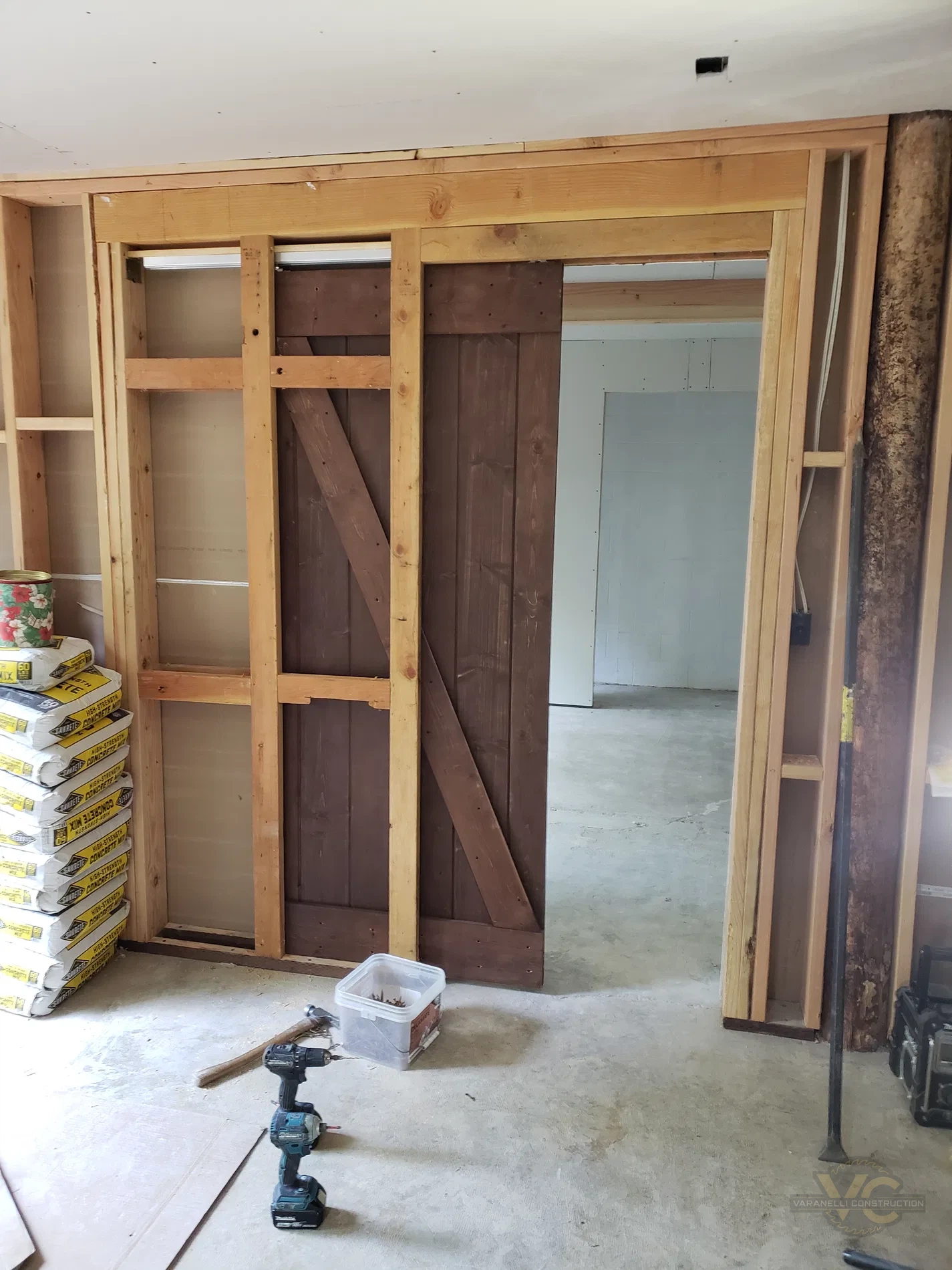 Interior wall framing during a residential renovation by Varanelli Construction